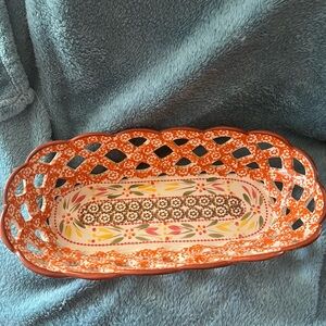 Temptations Decorative Ceramic Basket Tray in Orange